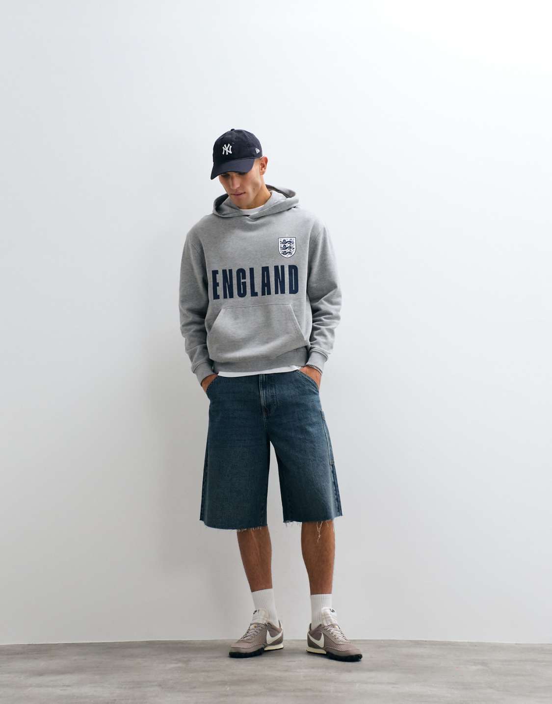 England Grey Graphic Oversized Hoodie