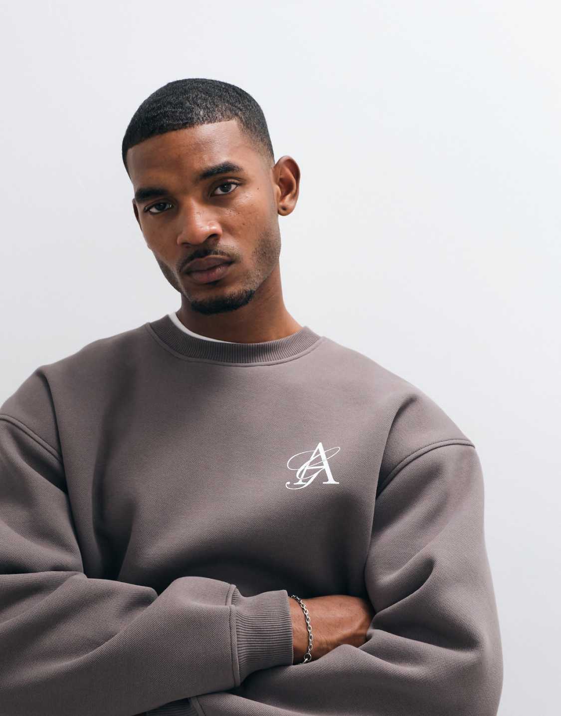 Armani Exchange Grey Oversized Crewneck Sweatshirt