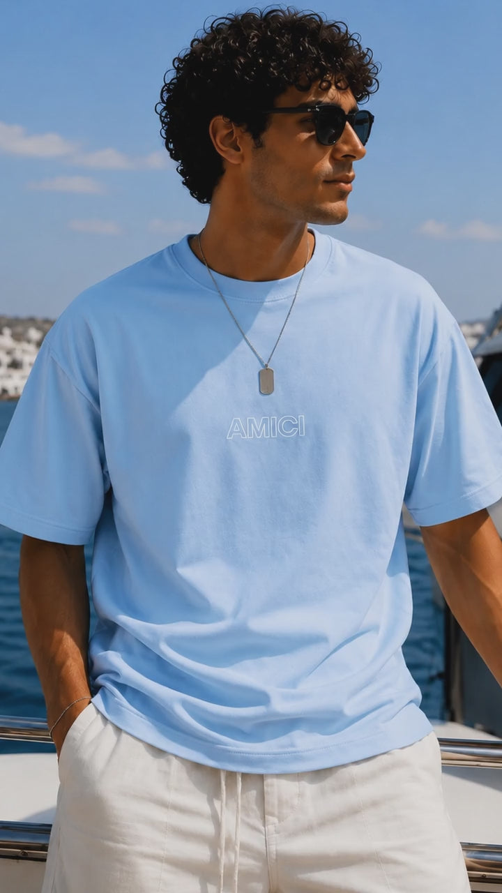 AMICI Baby Blue Oversized Tee – Coastal Summer Edition